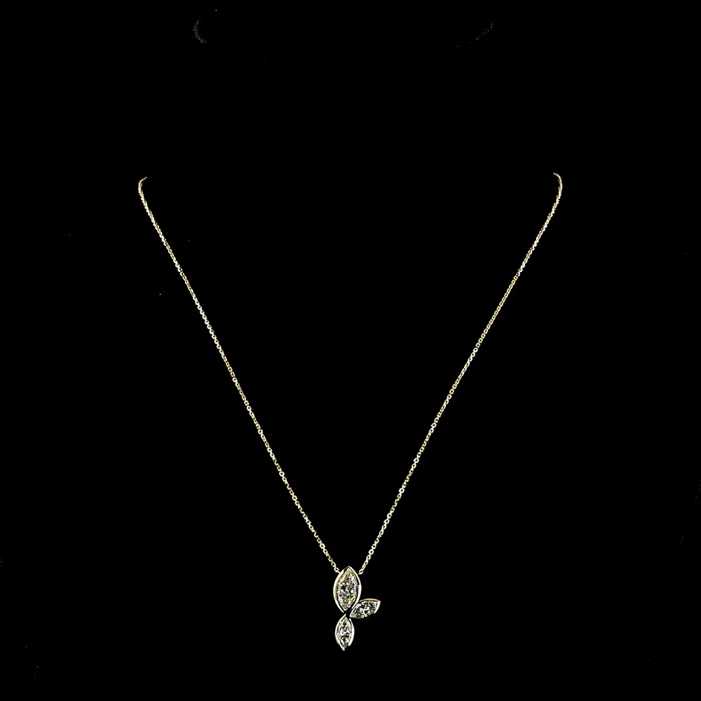 14K Yellow Gold Inclined Marquise Three-Stone Pendant with Bezel Set Lab-Grown Diamonds - 1.59 Carats Total Diamond Weight, E-F VS1 - Covaloro Fine Jewelry - Image 4