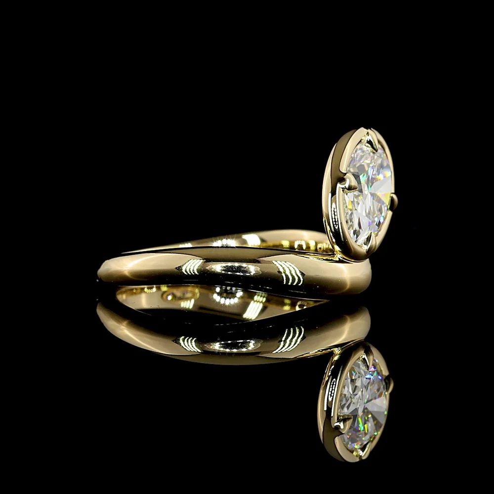 14K Yellow Gold Inclined Oval Cut Solitaire Ring with Bezel-Prong Setting - 2.01 Carat Lab Grown Diamond D VVS2 IGI Certified - Covaloro Fine Jewelry - Image 3