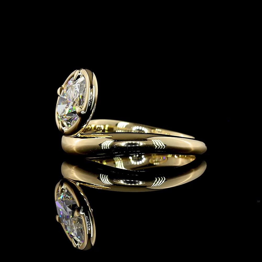 14K Yellow Gold Inclined Oval Cut Solitaire Ring with Bezel-Prong Setting - 2.01 Carat Lab Grown Diamond D VVS2 IGI Certified - Covaloro Fine Jewelry - Image 4