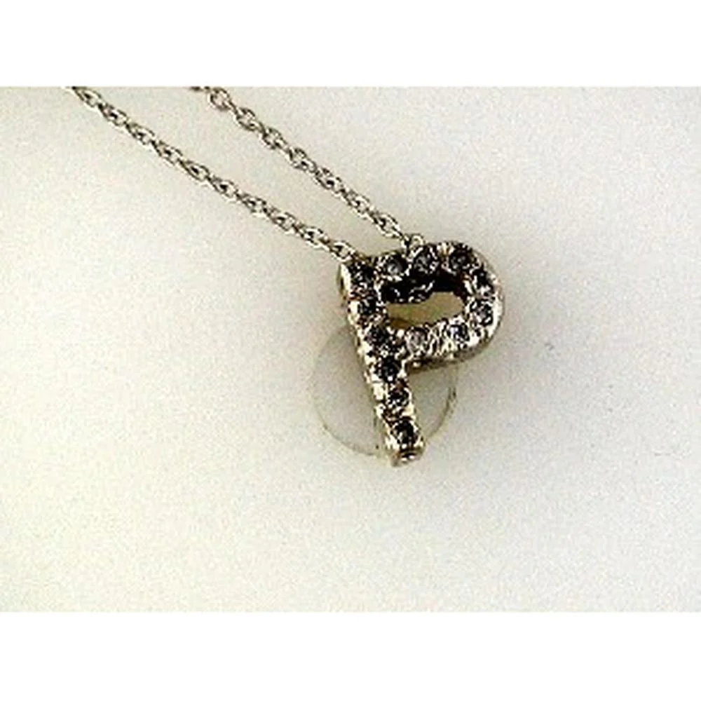 14K Yellow Gold Initial P Pendant Necklace with Round Diamonds - 0.11 Carat Total Diamond Weight - Royal Jewelry