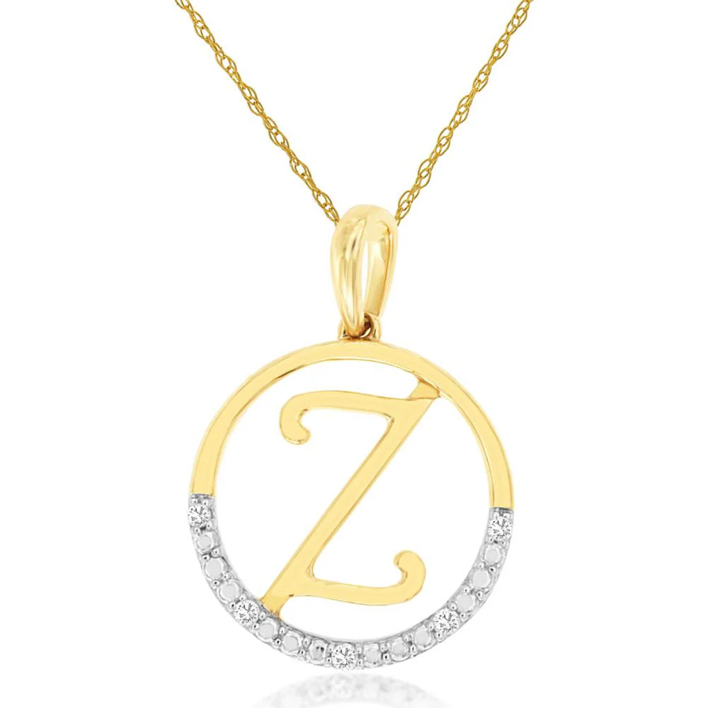 14K Yellow Gold Initial Z Pendant with Prong-Set Round Diamond Accents – 0.02 Carat Total Diamond Weight - Royal Jewelry