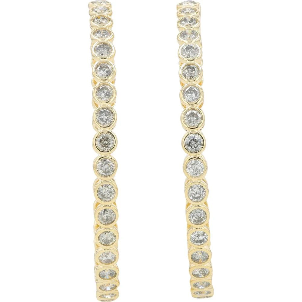 14K Yellow Gold Inside - Out Hoop Earrings with 3 Carat Round Diamonds - 1.5 Carat per Earring - Image 3