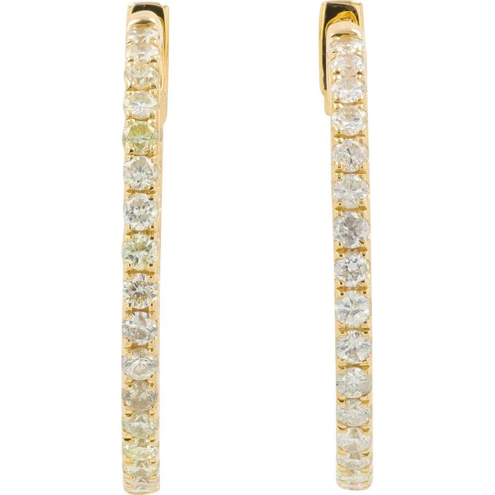 14K Yellow Gold Inside - Out Hoop Earrings with Round Diamonds - 1.00 Carat Total Diamond Weight - Image 3
