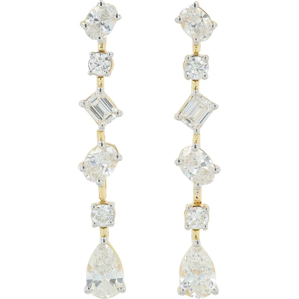 14K Yellow Gold Lab Grown Diamond Drop Earrings with Round, Oval, and Pear - Shaped Diamonds - 4.00 Carat Total Diamond Weight