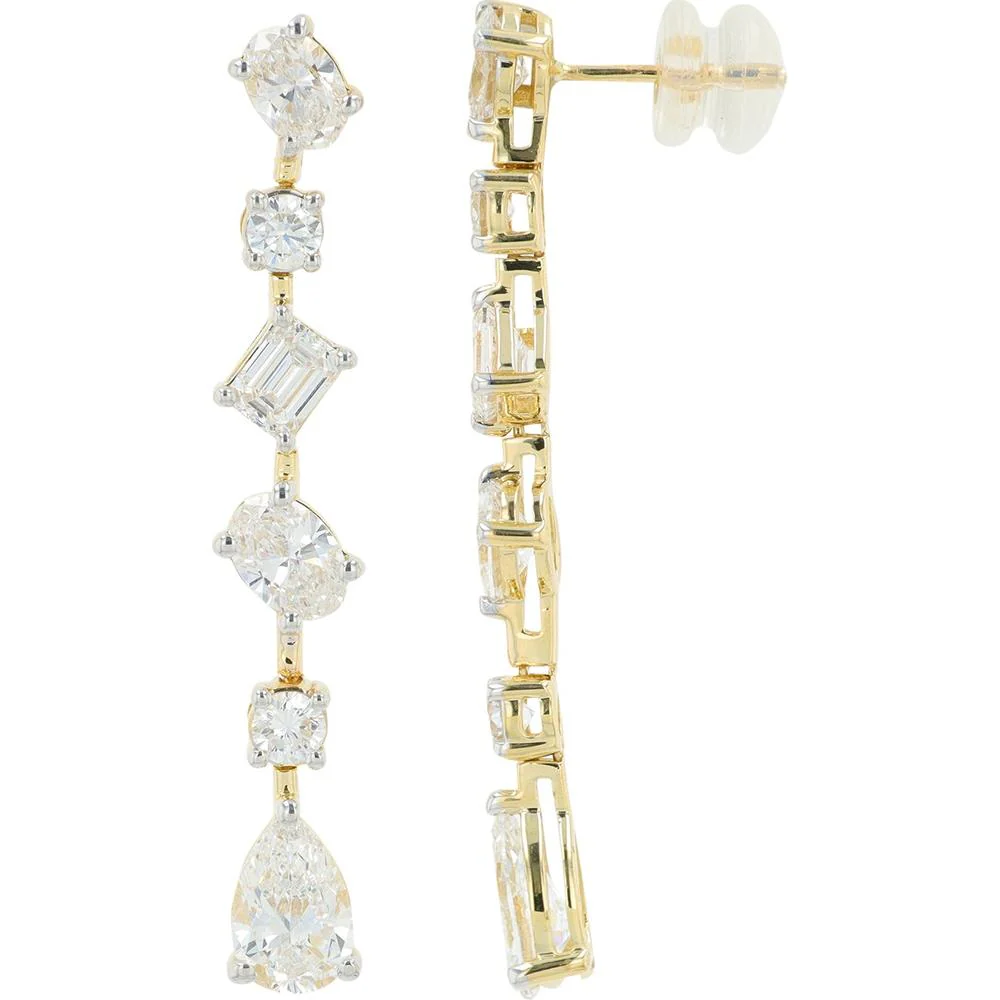 14K Yellow Gold Lab Grown Diamond Drop Earrings with Round, Oval, and Pear - Shaped Diamonds - 4.00 Carat Total Diamond Weight - Image 2