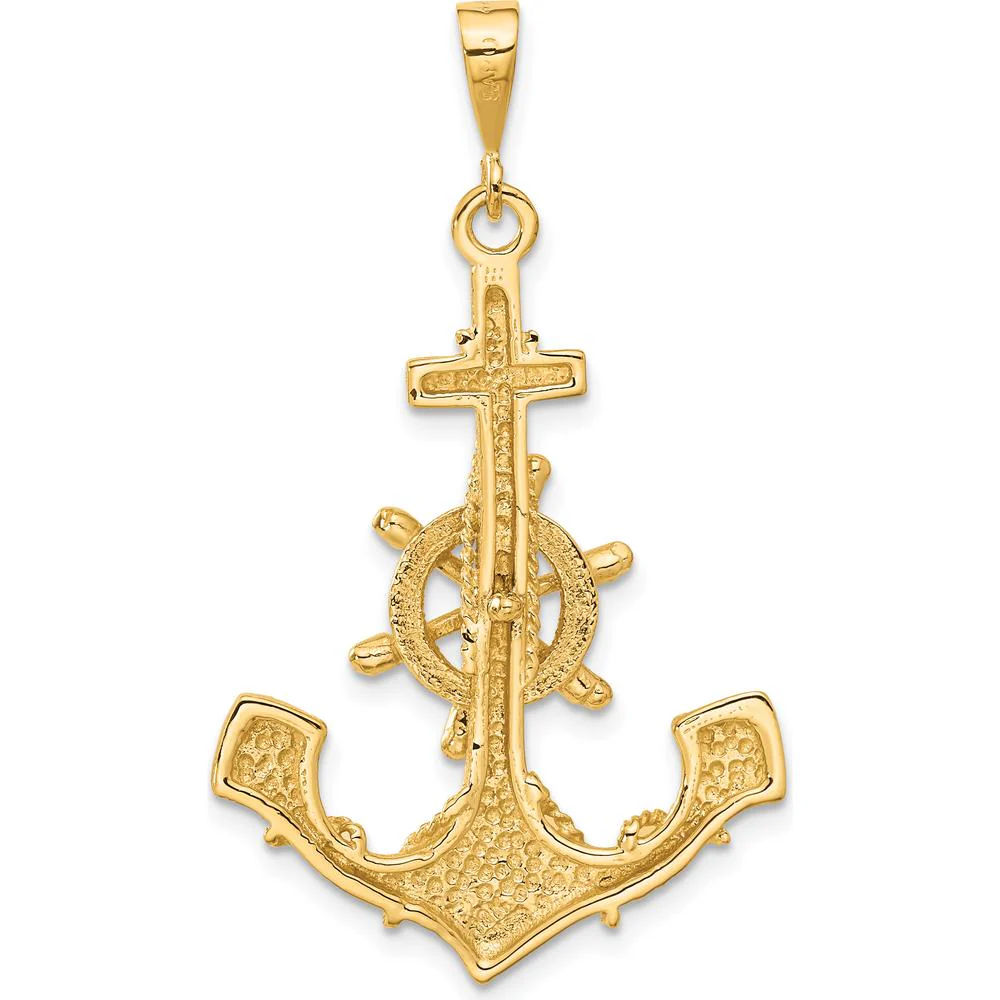 14K Yellow Gold Large Anchor with Moveable Ship’s Wheel Pendant - Nautical Themed Charm by Oro Pregiato - Image 3