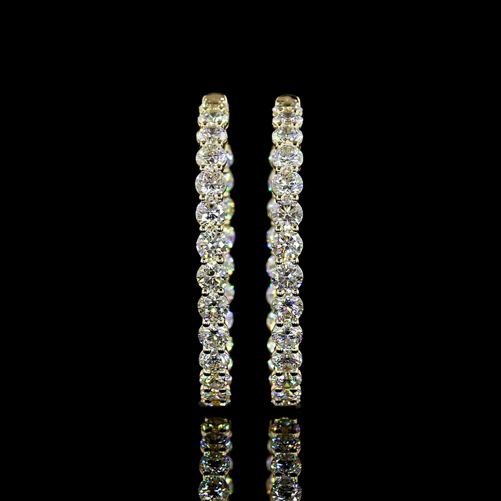14K Yellow Gold Large Diamond Hoop Earrings with Prong Set Round Brilliant Cut Lab Grown Diamonds - 6.97 Carat Total Diamond Weight - Covaloro Fine Jewelry - Image 2