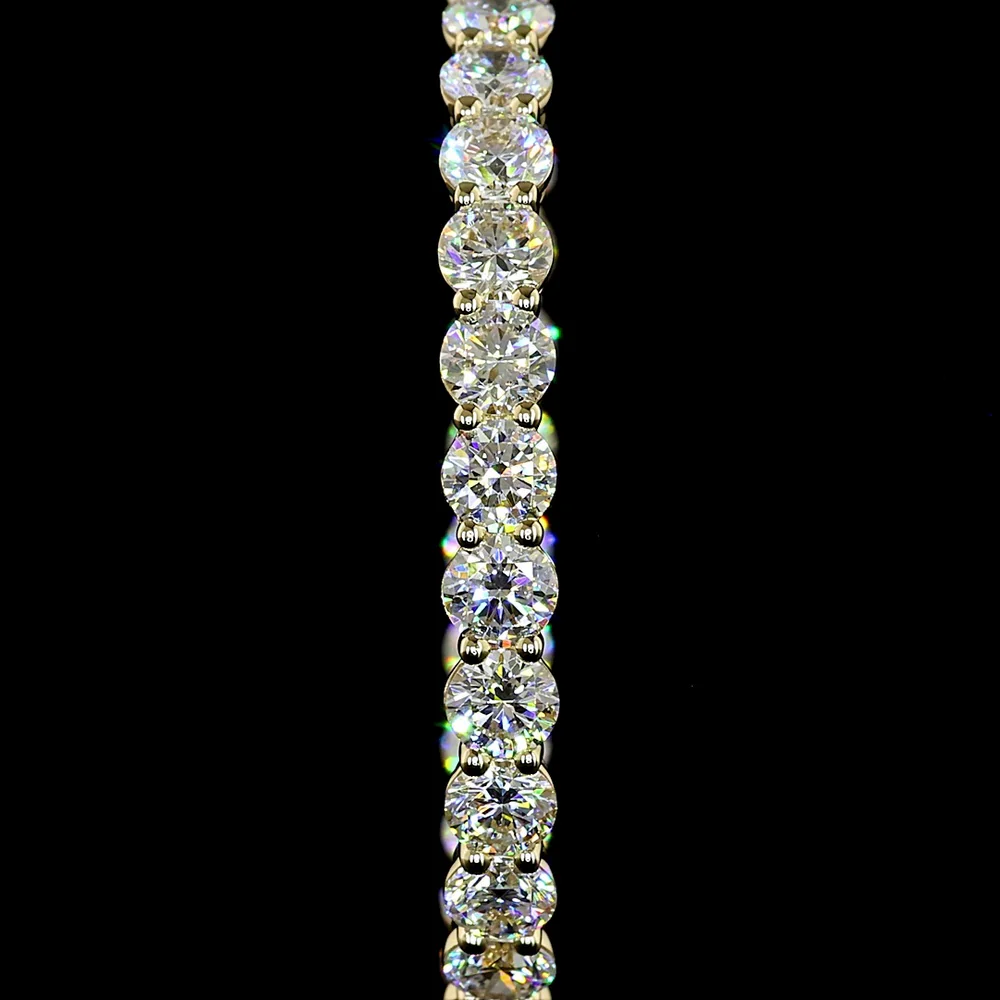 14K Yellow Gold Large Diamond Hoop Earrings with Prong Set Round Brilliant Cut Lab Grown Diamonds - 6.97 Carat Total Diamond Weight - Covaloro Fine Jewelry - Image 3