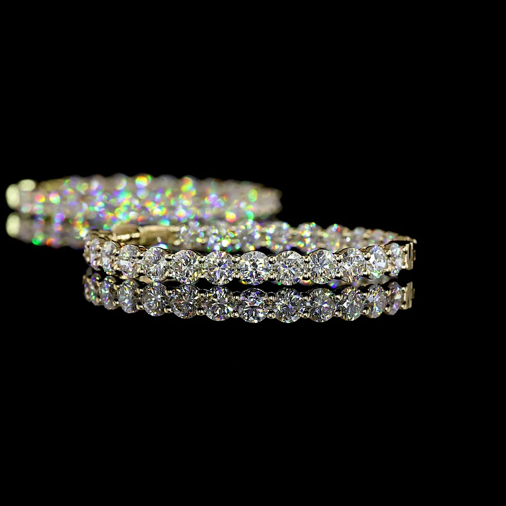 14K Yellow Gold Large Diamond Hoop Earrings with Prong Set Round Brilliant Cut Lab Grown Diamonds - 6.97 Carat Total Diamond Weight - Covaloro Fine Jewelry - Image 4