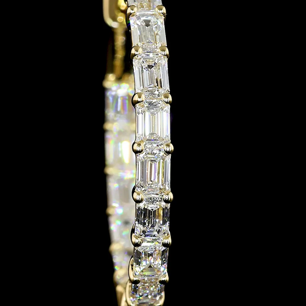 14K Yellow Gold Large Hoop Earrings with East-West Emerald Cut Lab Diamonds - 3.22 Carats Total Diamond Weight - Covaloro Fine Jewelry - Image 2