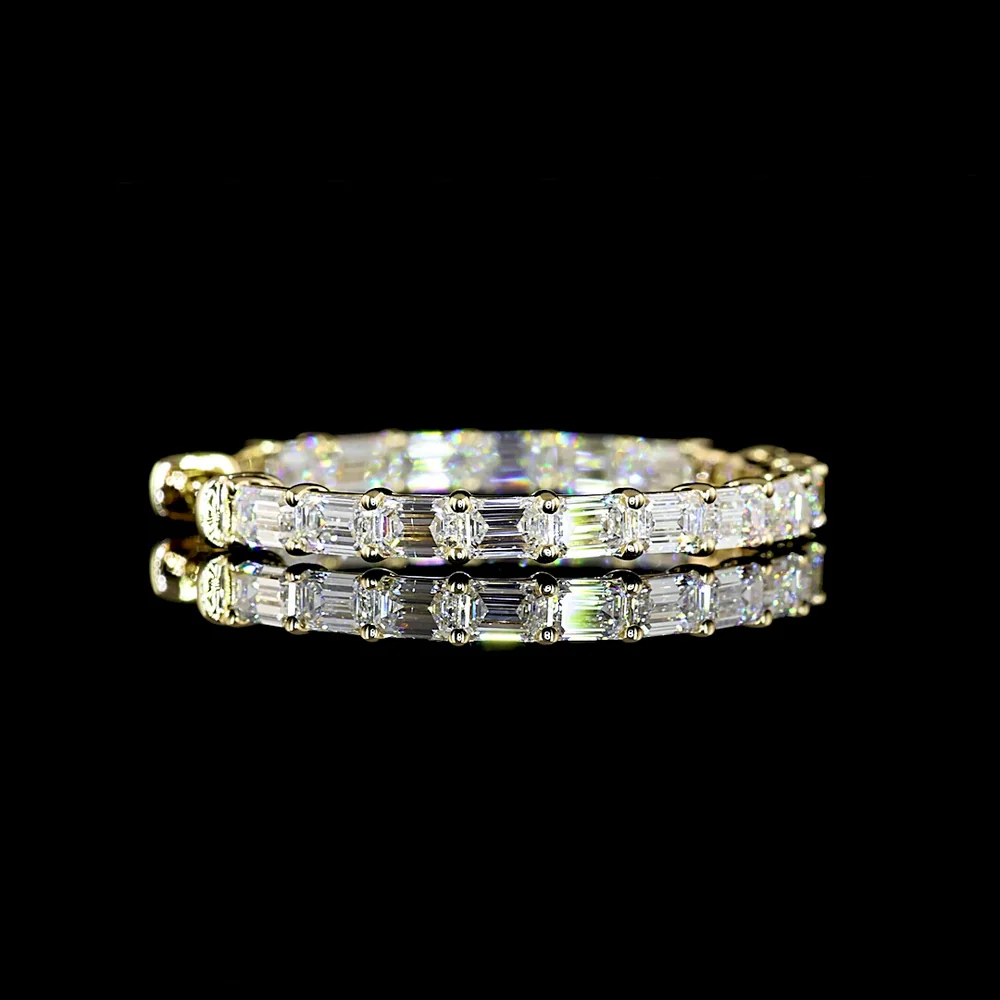 14K Yellow Gold Large Hoop Earrings with East-West Emerald Cut Lab Diamonds - 3.22 Carats Total Diamond Weight - Covaloro Fine Jewelry - Image 3