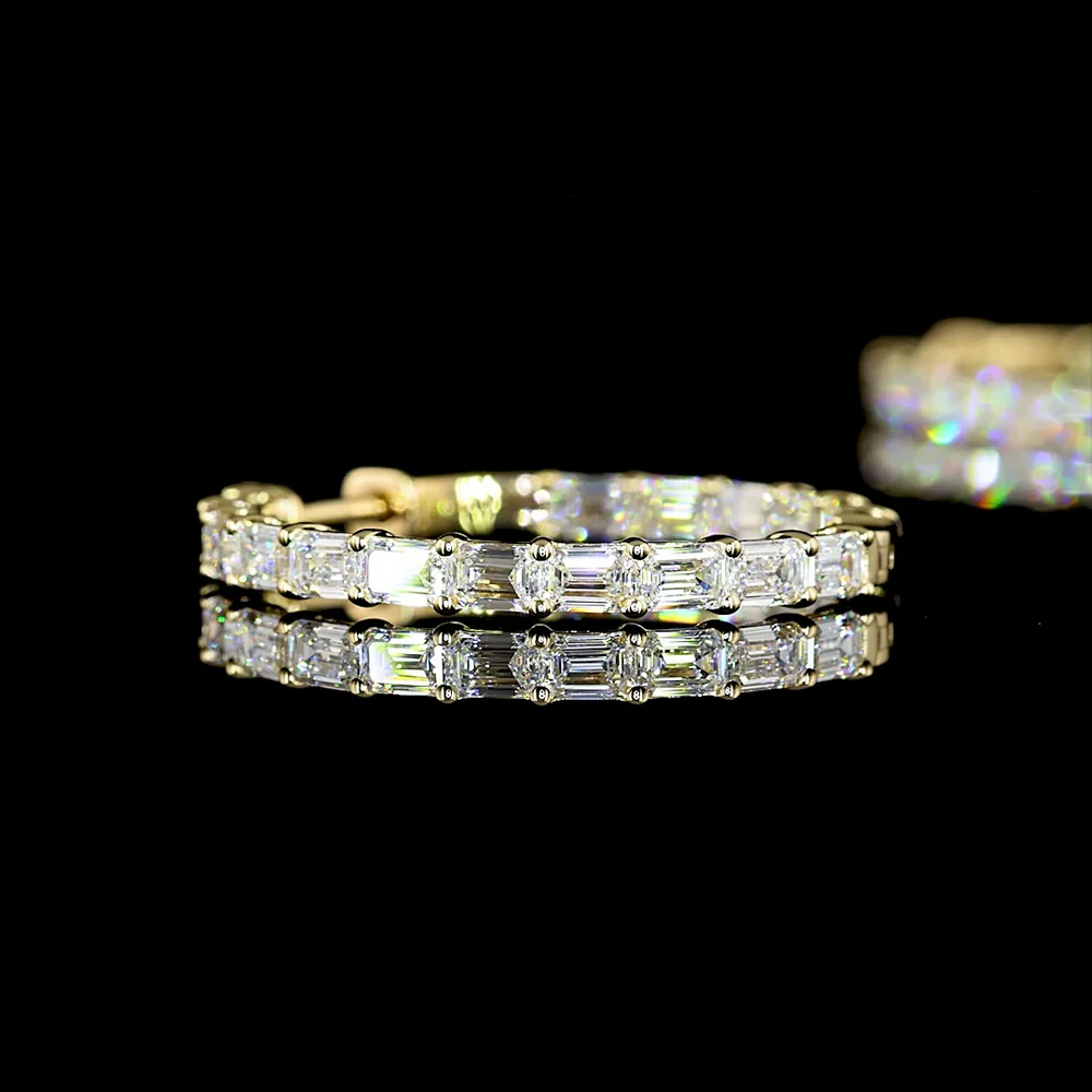 14K Yellow Gold Large Hoop Earrings with East-West Emerald Cut Lab Diamonds - 3.22 Carats Total Diamond Weight - Covaloro Fine Jewelry - Image 4