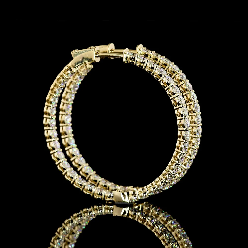14K Yellow Gold Large Hoop Earrings with Prong-Set Round Lab Diamonds - 3.84 Carats Total Diamond Weight - Covaloro Fine Jewelry