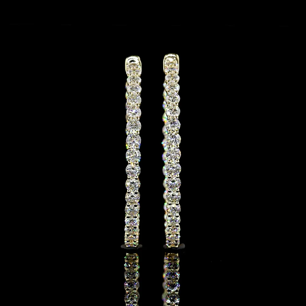 14K Yellow Gold Large Hoop Earrings with Prong-Set Round Lab Diamonds - 3.84 Carats Total Diamond Weight - Covaloro Fine Jewelry - Image 2
