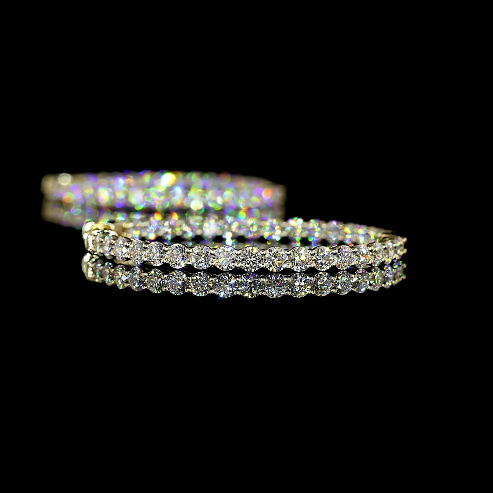 14K Yellow Gold Large Hoop Earrings with Prong-Set Round Lab Diamonds - 3.84 Carats Total Diamond Weight - Covaloro Fine Jewelry - Image 4