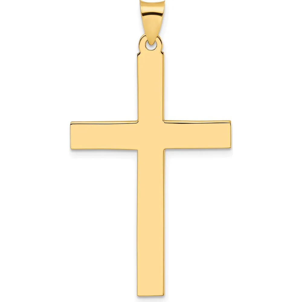14K Yellow Gold Large Polished Solid Cross Pendant - 47mm Length by Oro Pregiato