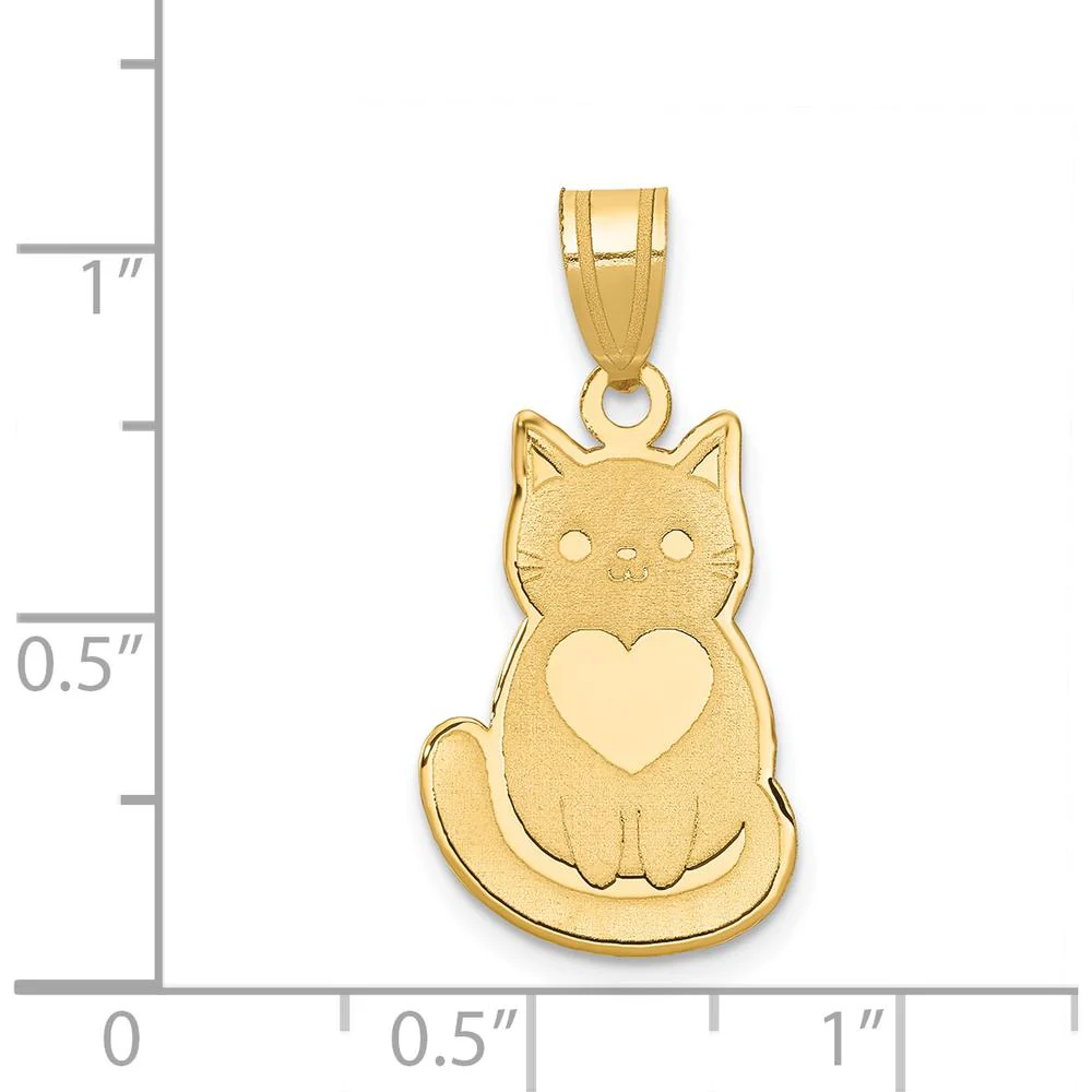 14K Yellow Gold Laser-Cut Cat with Heart Charm Pendant - 16.5mm x 12.75mm by Oro Pregiato - Image 3