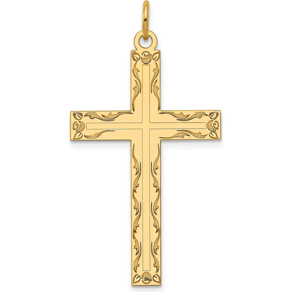 14K Yellow Gold Laser-Designed Cross Pendant - 40mm Length by Oro Pregiato