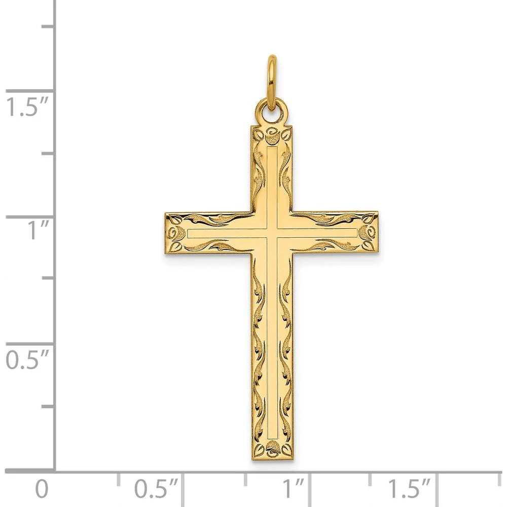14K Yellow Gold Laser-Designed Cross Pendant - 40mm Length by Oro Pregiato - Image 3