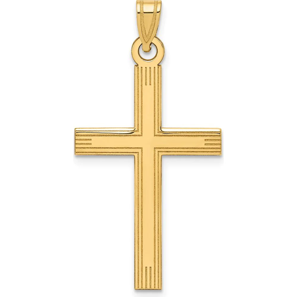 14K Yellow Gold Laser Etched Cross Charm - 37mm Length by Oro Pregiato