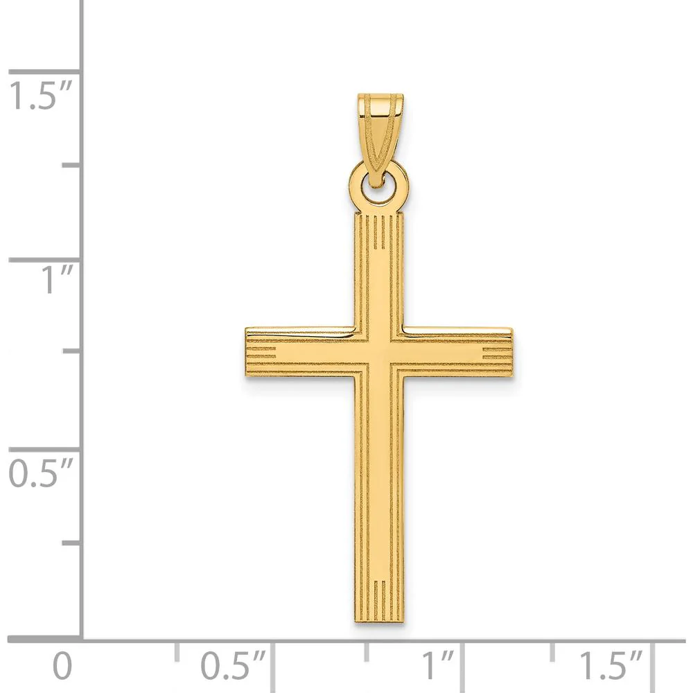 14K Yellow Gold Laser Etched Cross Charm - 37mm Length by Oro Pregiato - Image 3