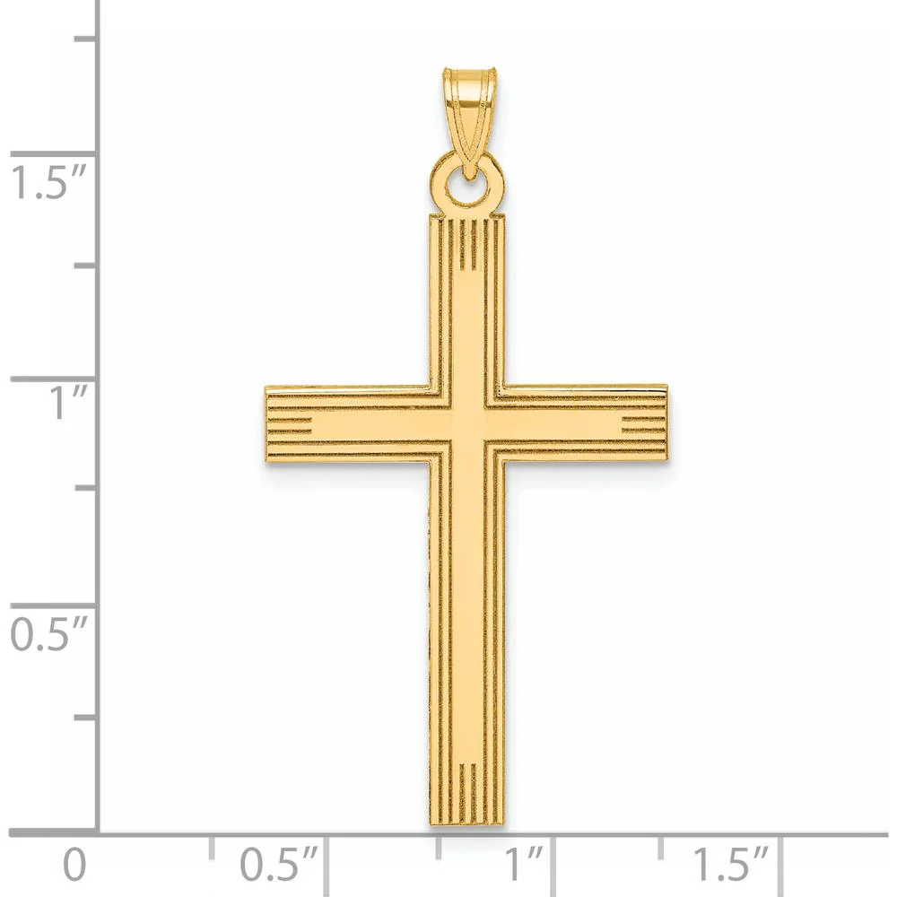 14K Yellow Gold Laser Etched Cross Pendant - Polished Finish by Oro Pregiato - Image 4