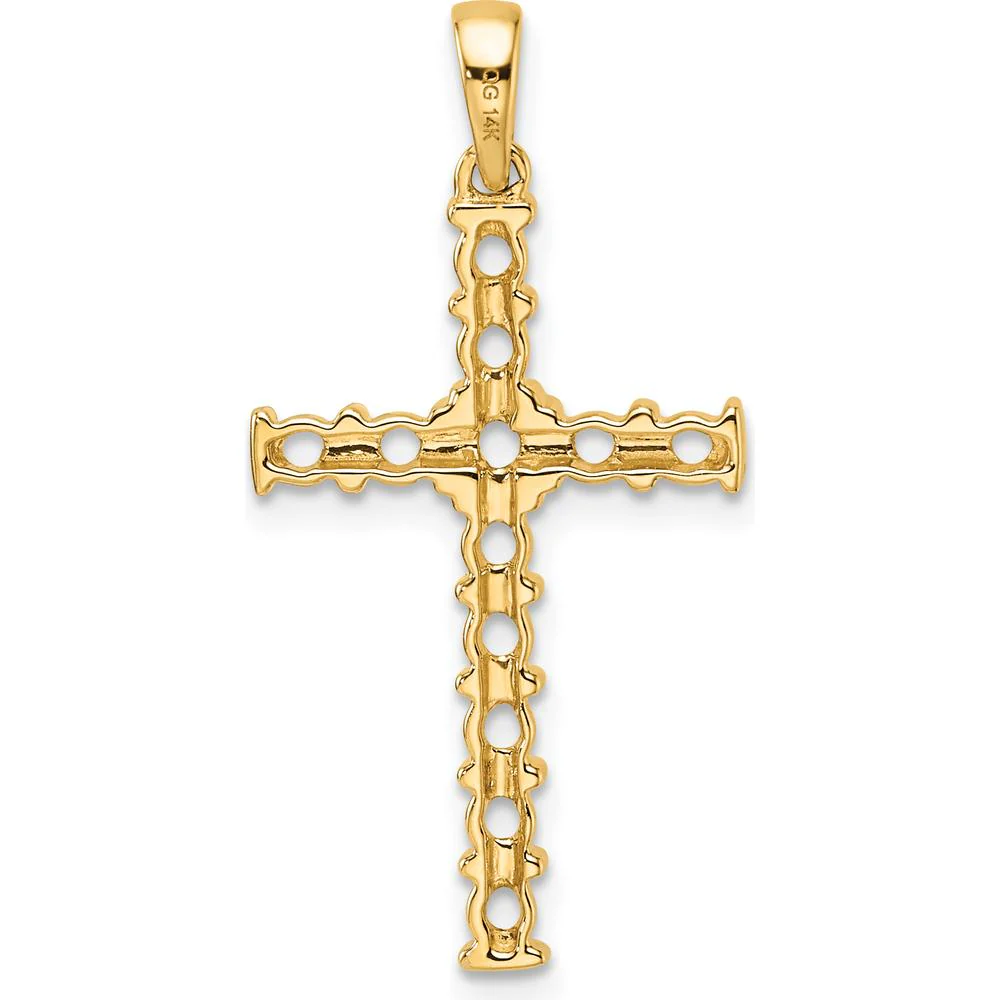 14K Yellow Gold Latin Cross Pendant with Round Stone Mountings - 0.06 Carat Total Weight by Oro Pregiato - Image 3