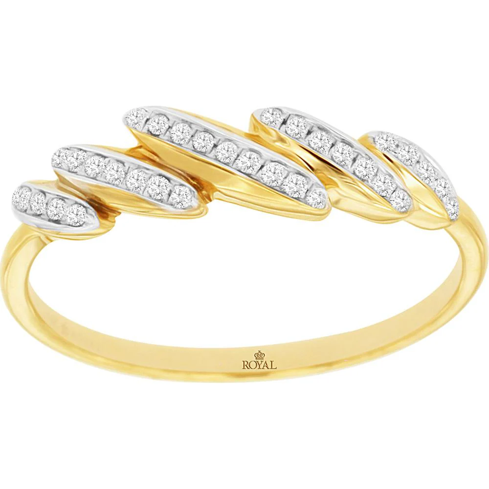 14K Yellow Gold Leaf-Inspired Band Ring with Round Diamonds - 0.10 Carat Total Diamond Weight - Royal Jewelry