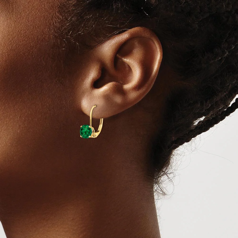 14K Yellow Gold Leverback Earrings with 6mm Round Green Helenite - 0.75 Carat Total Gem Weight by Monteluci Fine Jewelry - Image 3