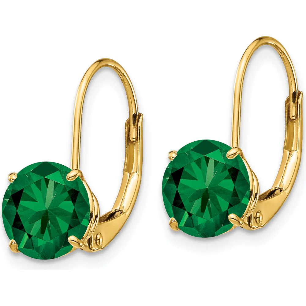14K Yellow Gold Leverback Earrings with Round Green Helenite - 1.25 Carat Total Weight by Monteluci Fine Jewelry - Image 2