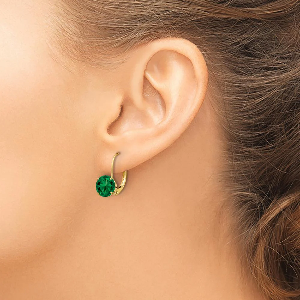 14K Yellow Gold Leverback Earrings with Round Green Helenite - 1.25 Carat Total Weight by Monteluci Fine Jewelry - Image 3