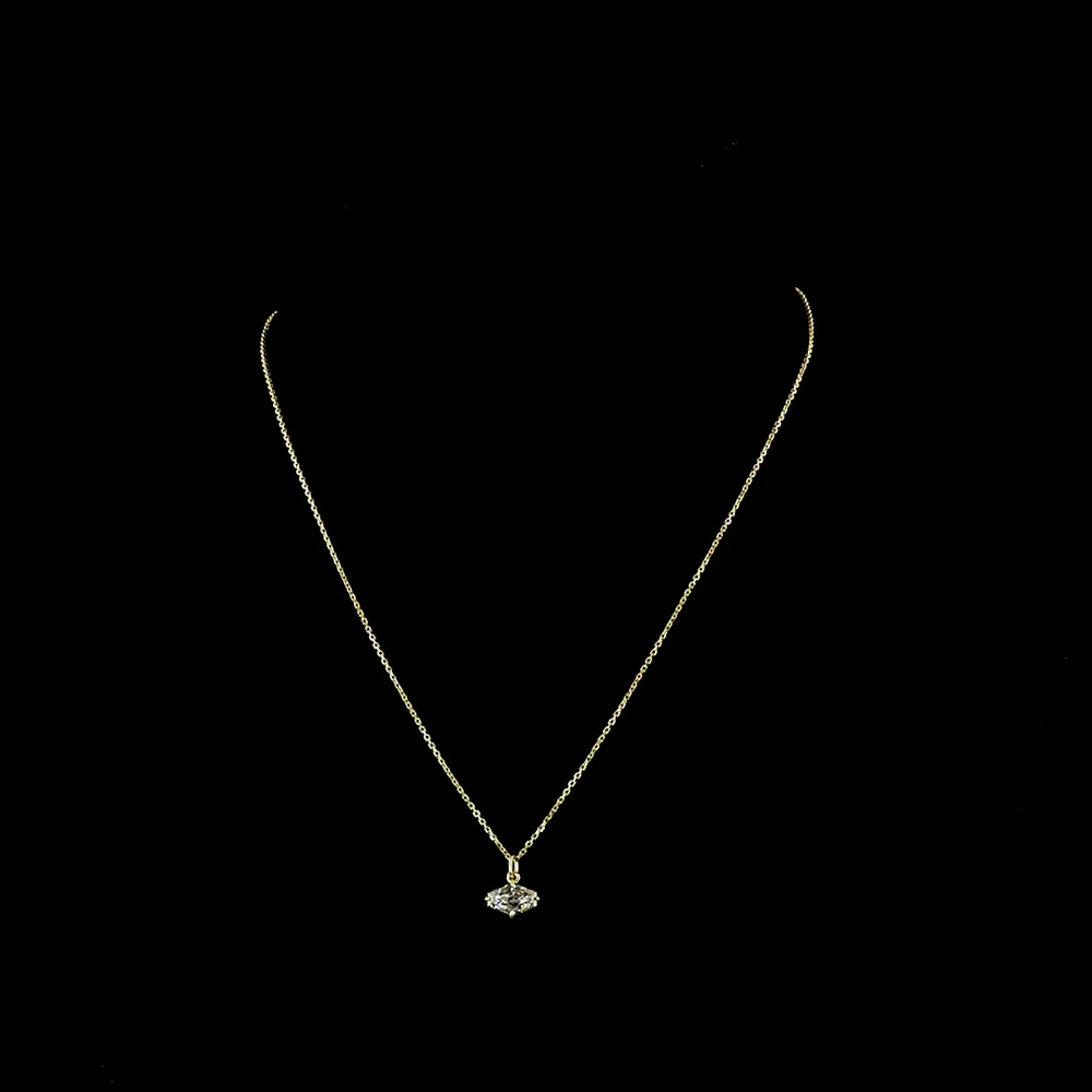 14K Yellow Gold Lozenge Step Cut Lab Diamond Solitaire Necklace with East-West Pendant - 1.06 Carat Total Weight - Covaloro Fine Jewelry
