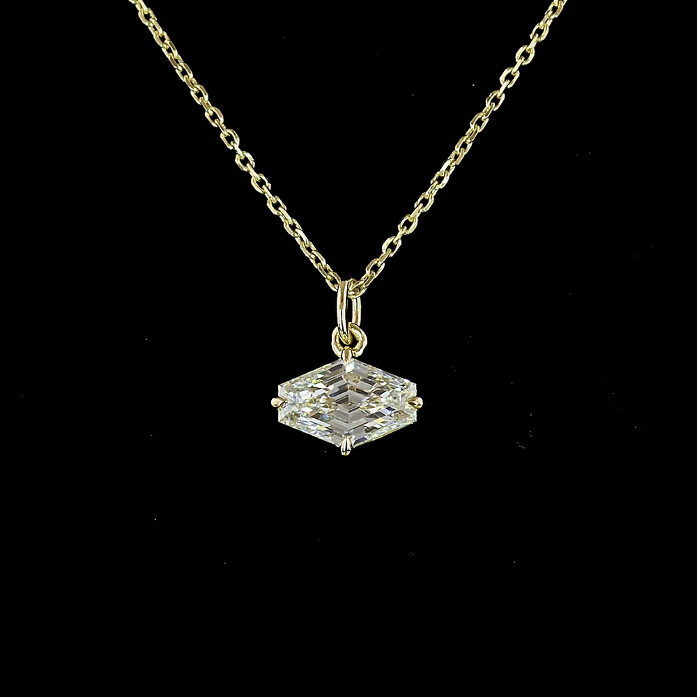 14K Yellow Gold Lozenge Step Cut Lab Diamond Solitaire Necklace with East-West Pendant - 1.06 Carat Total Weight - Covaloro Fine Jewelry - Image 2
