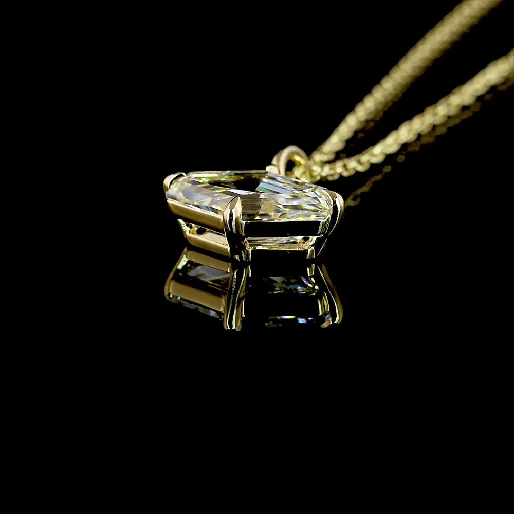 14K Yellow Gold Lozenge Step Cut Lab Diamond Solitaire Necklace with East-West Pendant - 1.06 Carat Total Weight - Covaloro Fine Jewelry - Image 3