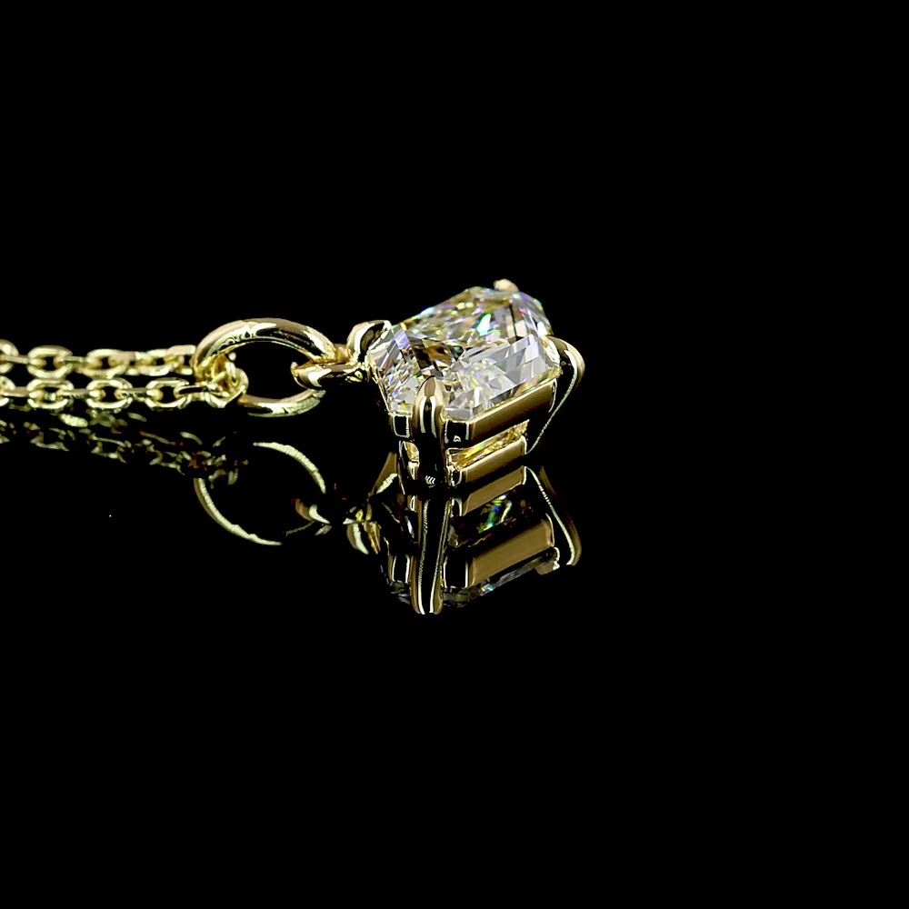 14K Yellow Gold Lozenge Step Cut Lab Diamond Solitaire Necklace with East-West Pendant - 1.06 Carat Total Weight - Covaloro Fine Jewelry - Image 4