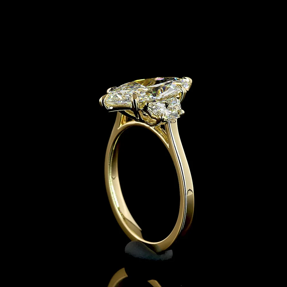 14K Yellow Gold Marquise and Half-Moon Three Stone Ring with Lab-Grown D VVS2 Diamond - 3.70 Carat Total Weight - Covaloro Fine Jewelry - Image 3