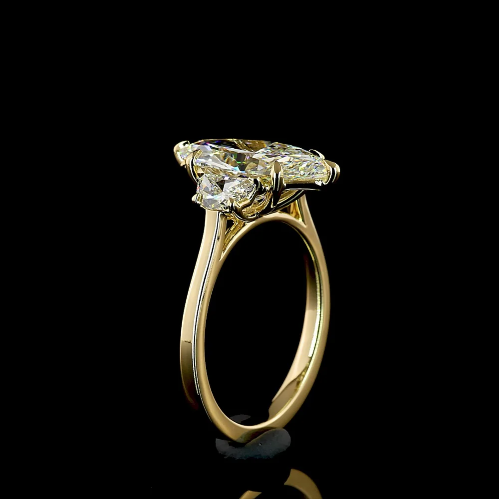 14K Yellow Gold Marquise and Half-Moon Three Stone Ring with Lab-Grown D VVS2 Diamond - 3.70 Carat Total Weight - Covaloro Fine Jewelry - Image 4
