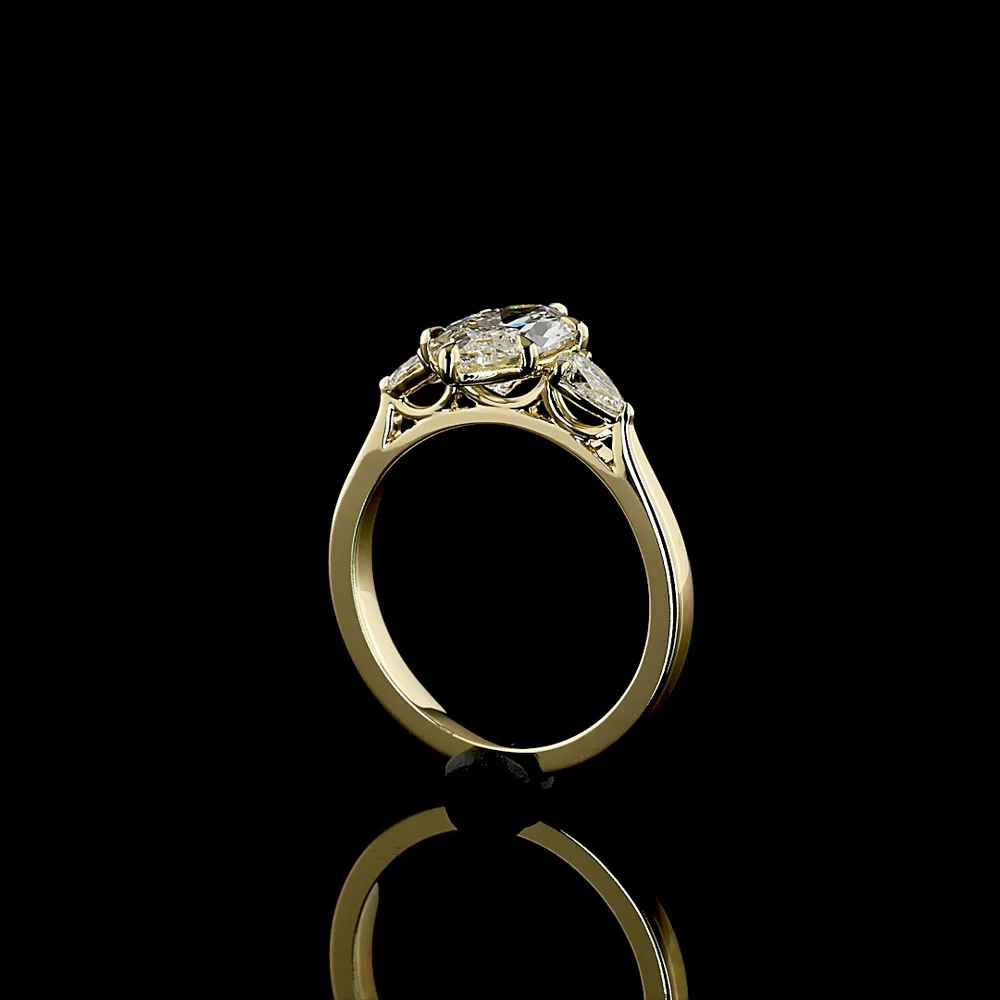14K Yellow Gold Marquise and Pear Cut Lab Diamond Three Stone Ring - 1.83 Total Carat Weight (1.55 Carats Center E VS1) - Covaloro Fine Jewelry - Image 3