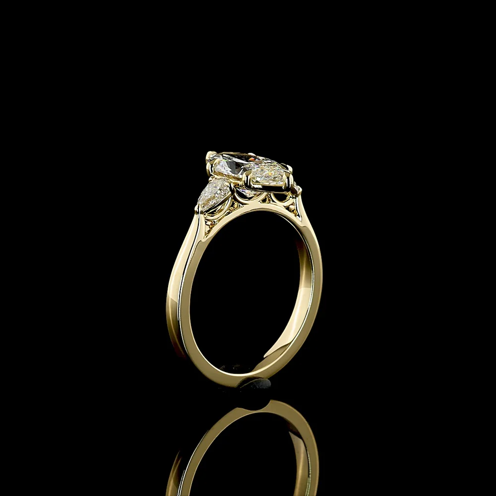 14K Yellow Gold Marquise and Pear Cut Lab Diamond Three Stone Ring - 1.83 Total Carat Weight (1.55 Carats Center E VS1) - Covaloro Fine Jewelry - Image 4