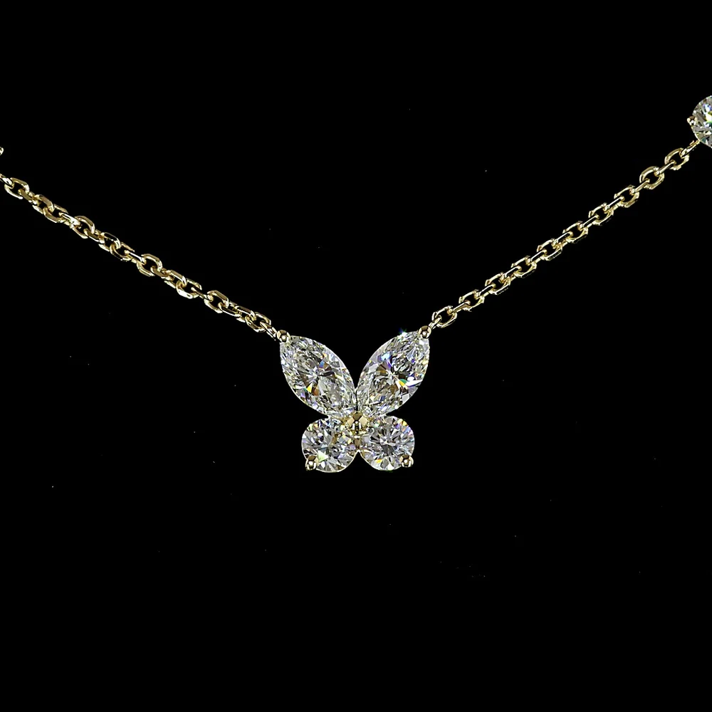 14K Yellow Gold Marquise and Round Brilliant Lab Diamond Station Necklace - 3.44 Carat Total Diamond Weight - Covaloro Fine Jewelry - Image 2