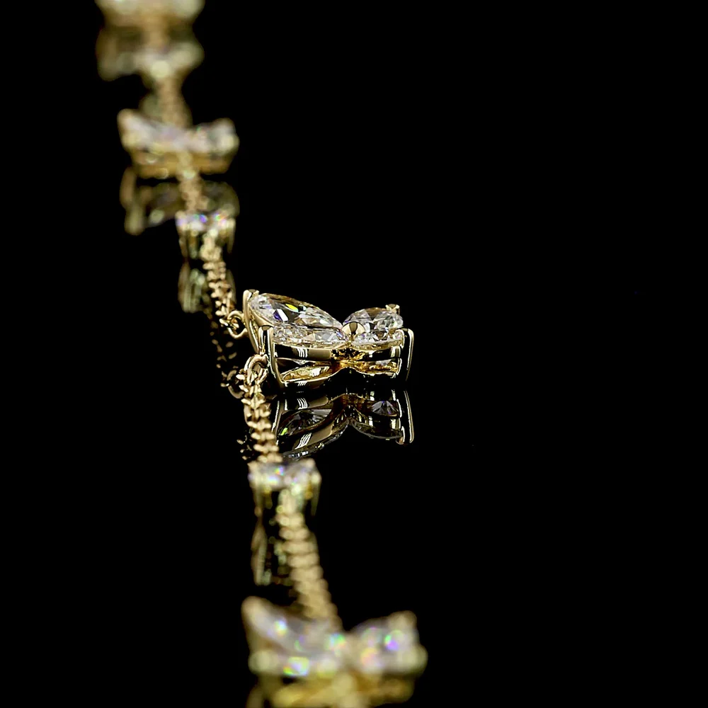 14K Yellow Gold Marquise and Round Cut Lab Diamond Station Necklace - 3.39 Carat Total Diamond Weight - Covaloro Fine Jewelry - Image 3