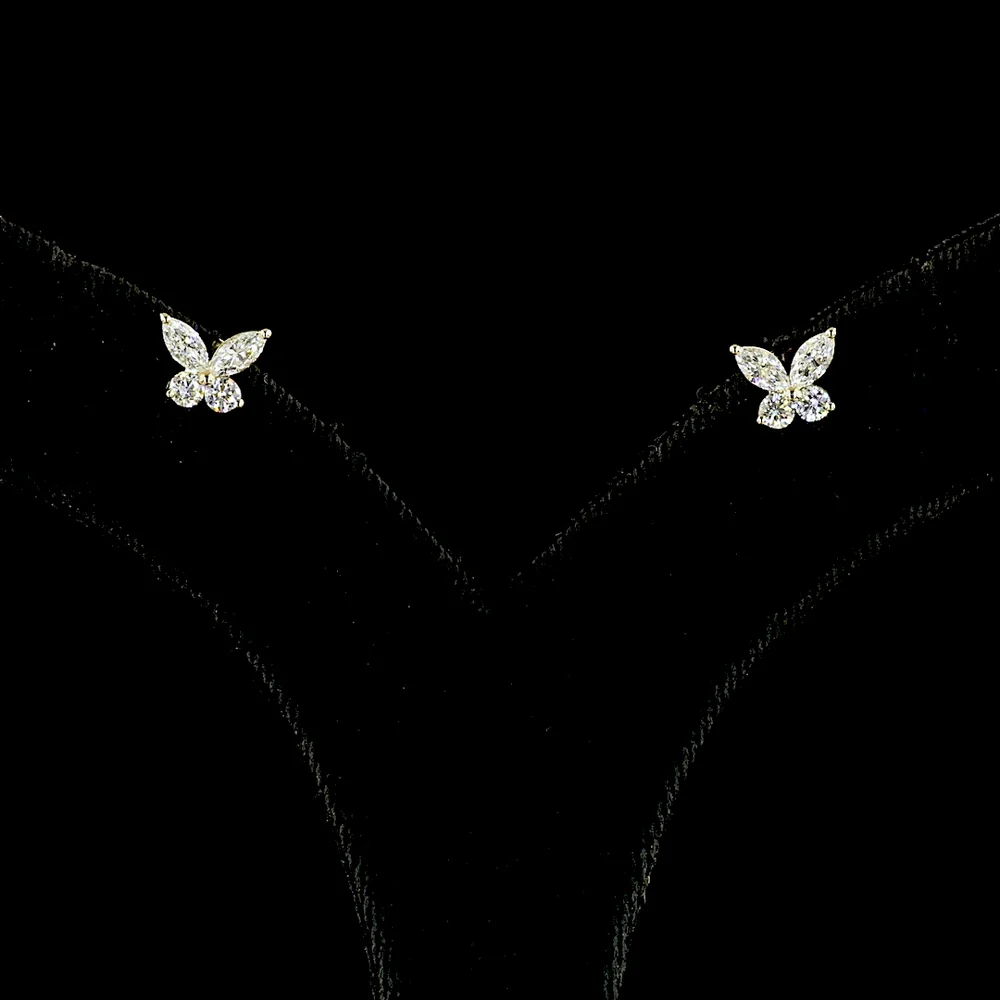 14K Yellow Gold Marquise Butterfly Stud Earrings with E-F VS Lab Diamonds - 1.20 Carats Total Diamond Weight - Covaloro Fine Jewelry