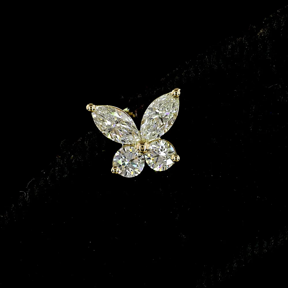 14K Yellow Gold Marquise Butterfly Stud Earrings with E-F VS Lab Diamonds - 1.20 Carats Total Diamond Weight - Covaloro Fine Jewelry - Image 2