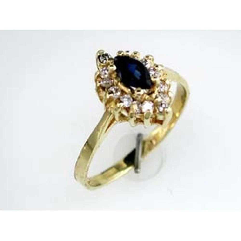 14K Yellow Gold Marquise Cut Colored Stone Ring with Round Diamond Halo - 0.28 Carat Center Stone - Royal Jewelry