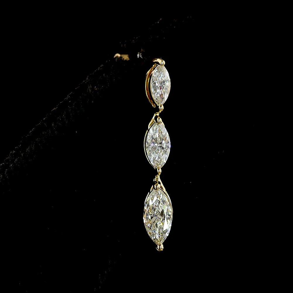 14K Yellow Gold Marquise Cut Diamond Drop Earrings - 0.88 Carat Total Weight with E-F VS Lab Diamonds - Covaloro Fine Jewelry - Image 2