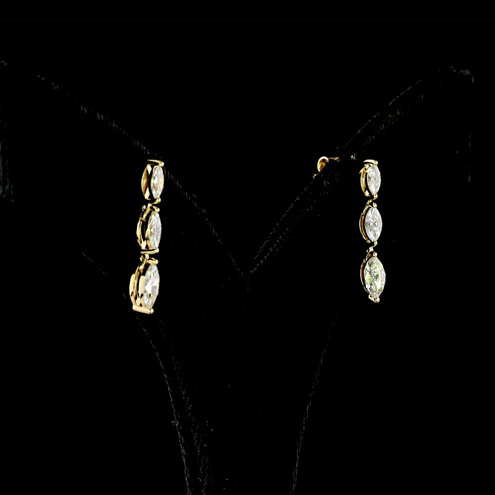 14K Yellow Gold Marquise Cut Diamond Drop Earrings - 0.88 Carat Total Weight with E-F VS Lab Diamonds - Covaloro Fine Jewelry - Image 3