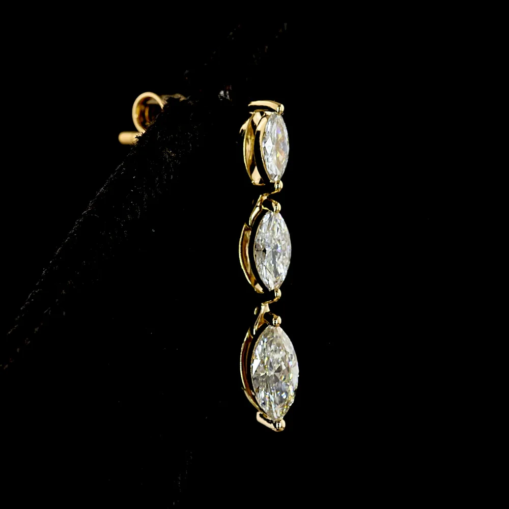 14K Yellow Gold Marquise Cut Diamond Drop Earrings - 0.88 Carat Total Weight with E-F VS Lab Diamonds - Covaloro Fine Jewelry - Image 4