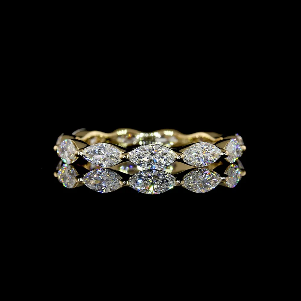 14K Yellow Gold Marquise Cut Diamond Eternity Band - East-West Prong Setting, 1.19 Carat Total Weight, E-F VS1 Lab Diamonds - Covaloro Fine Jewelry