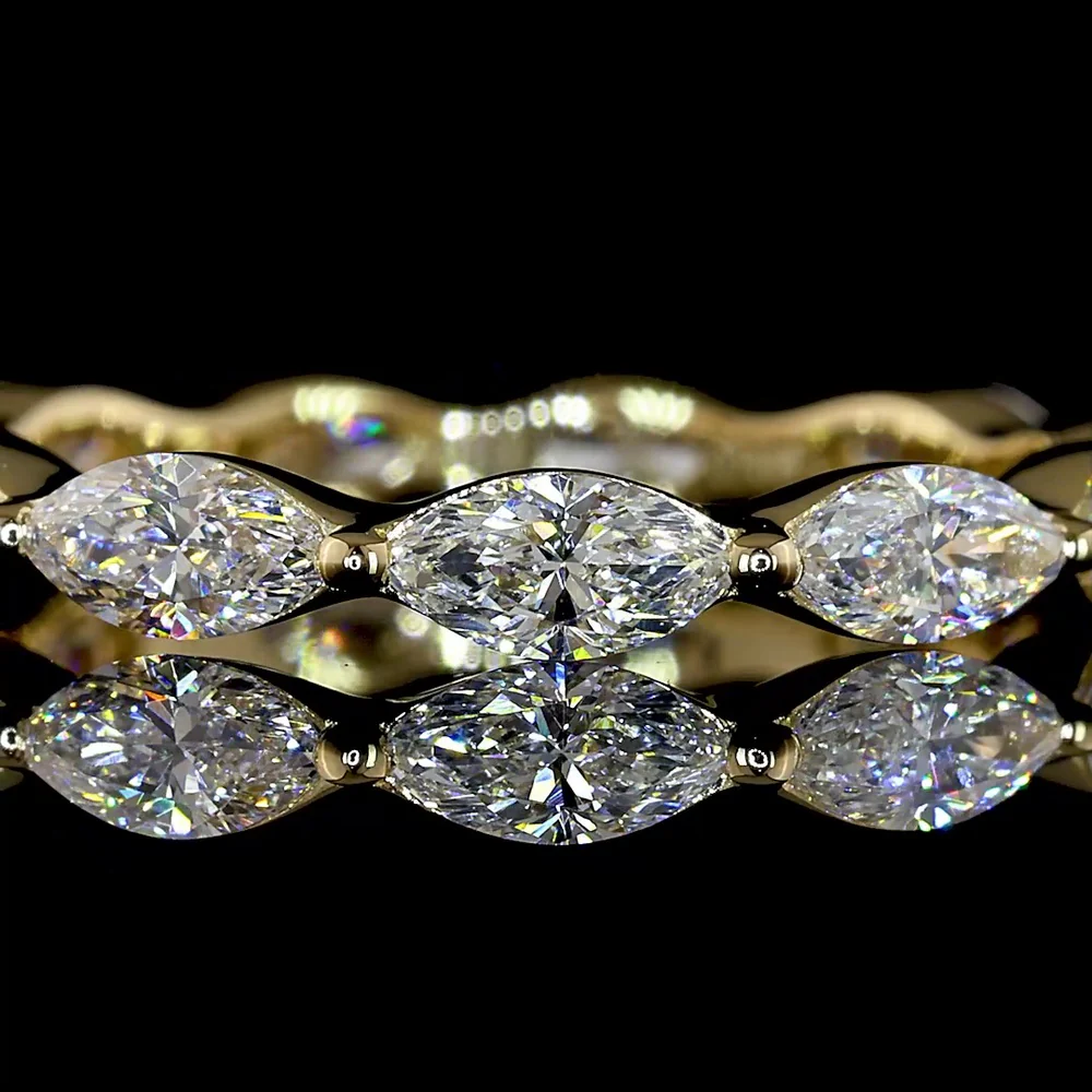 14K Yellow Gold Marquise Cut Diamond Eternity Band - East-West Prong Setting, 1.19 Carat Total Weight, E-F VS1 Lab Diamonds - Covaloro Fine Jewelry - Image 2
