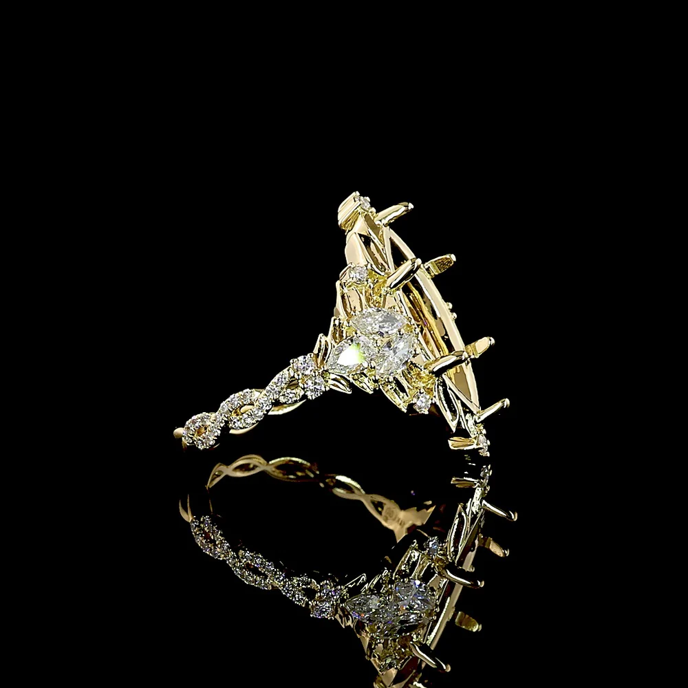 14K Yellow Gold Marquise Cut Fancy Green Lab Diamond Special Ring - 3.50 Carat Center with 0.49 Carat Accent Diamonds, IGI Certified VVS2 Clarity - 4.26 Total Carat Weight - Covaloro Fine Jewelry - Image 2